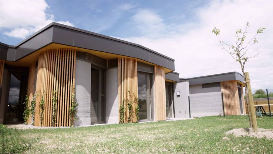 Façades imprimées en béton des cinq maisons de Viliaprint à Reims